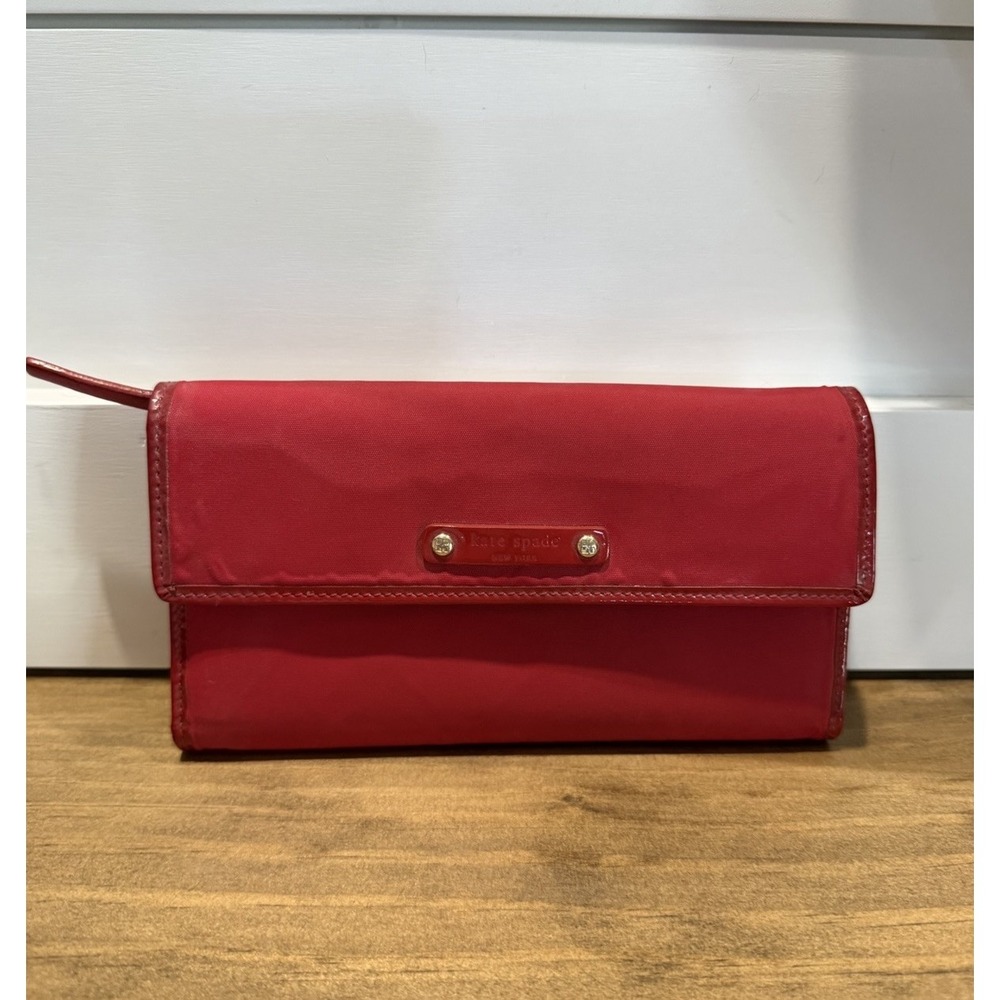 Kate Spade Vintage Red Nylon Long Flap Wallet